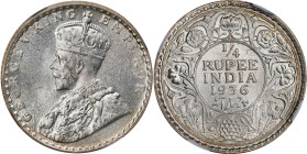 INDIA. 1/4 Rupee, 1936-(C). Calcutta Mint. George V. NGC MS-64.

KM-518; S&W-8.173; Prid-453. A pleasing near-Gem, this wholesome 1/4 Rupee yields m...