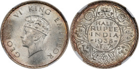 INDIA. 1/2 Rupee, 1938-(B). Bombay Mint. George VI. NGC MS-63+.

KM-549; S&W-9.43; Prid-351. An impressive and handsome Choice Mint State example, t...