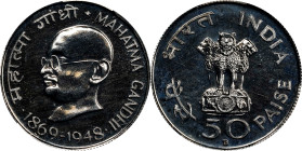 INDIA. 50 Paise, ND (1969)-B. Bombay Mint. PCGS PROOF-66.

KM-185. Struck to commemorate the centennial of the birth of Mahatma Gandhi. Free from sc...