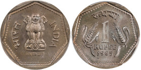 INDIA. Rupee, 1985-(L). Llantrisant Mint. PCGS SPECIMEN-66.

KM-79.1. The only denomination and date of Indian coinage struck at this mint. Lightly ...