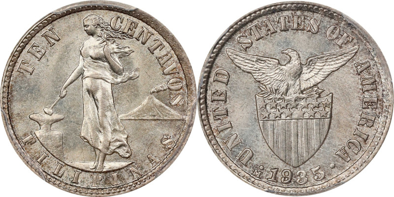 PHILIPPINES. 10 Centavos, 1935-M. Manila Mint. PCGS MS-65.

KM-169. Brightly l...