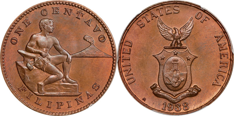 PHILIPPINES. Centavo, 1938-M. Manila Mint. PCGS MS-65 Red Brown.

KM-179; Alle...