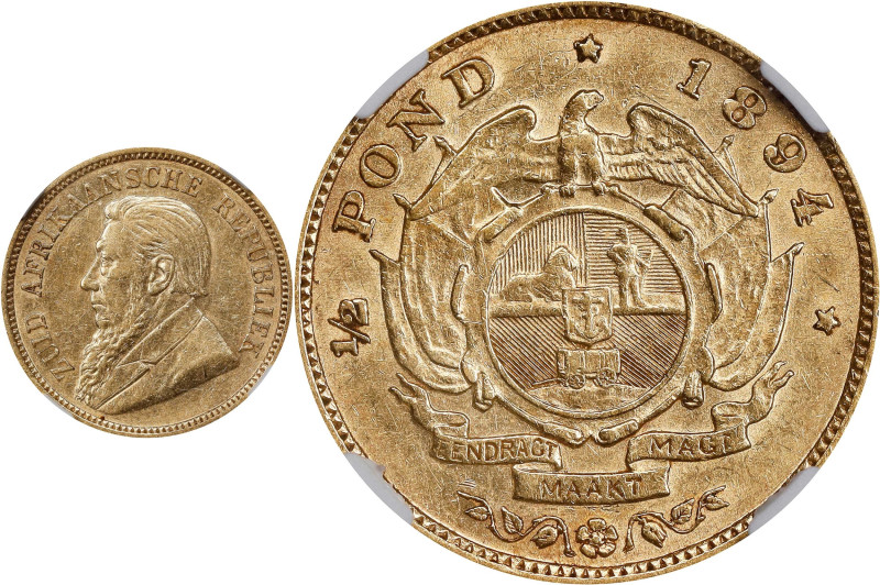 SOUTH AFRICA. 1/2 Pond, 1894. Pretoria Mint. NGC AU-53.

Fr-3; KM-9.2; Hern-Z4...