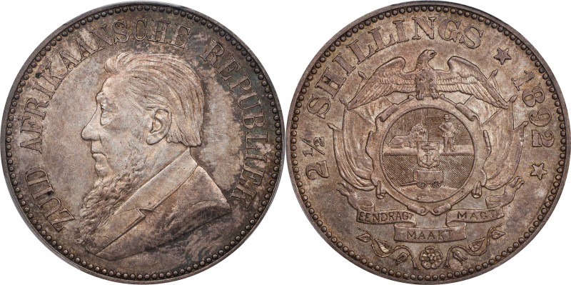 SOUTH AFRICA. 2-1/2 Shillings, 1892. Pretoria Mint. PCGS AU-58.

KM-7. An appe...