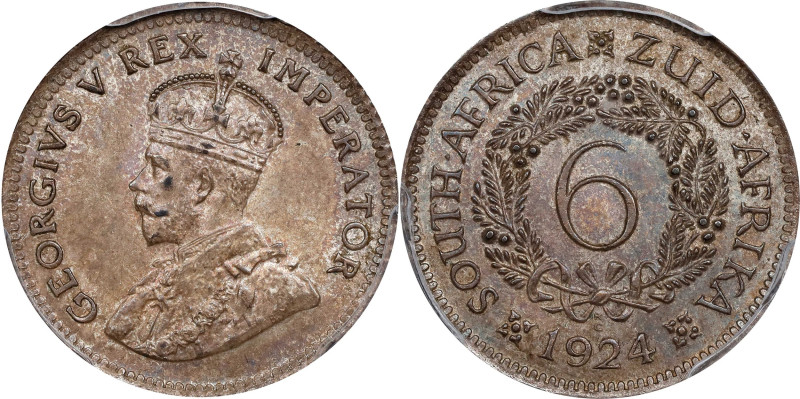 SOUTH AFRICA. 6 Pence, 1924. Pretoria Mint. George V. PCGS MS-62.

KM-A16. Thi...