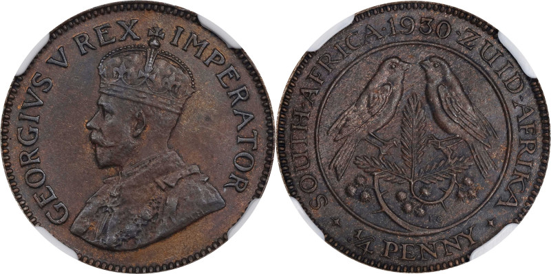 SOUTH AFRICA. 1/4 Penny, 1930. Pretoria Mint. George V. NGC AU-58.

KM-12.2. M...