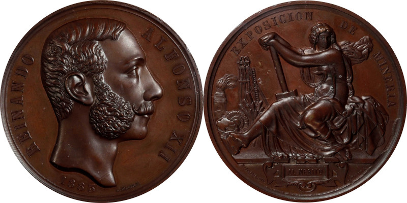 SPAIN. Alfonso XII/Madrid Mineral Exposition Bronze Award Medal, 1883. PCGS MS-6...