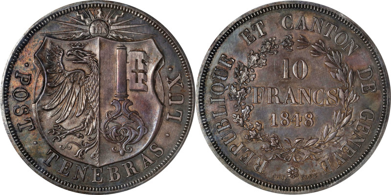 SWITZERLAND. Geneva. 10 Francs, 1848. Geneva Mint. NGC MS-61.

Dav-374; KM-138...