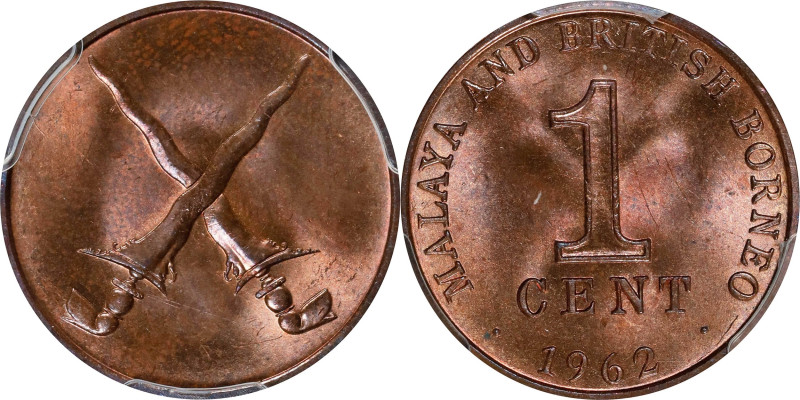 MALAYA AND BRITISH BORNEO. Cent, 1962. Elizabeth II. PCGS SPECIMEN-65 Red Brown....