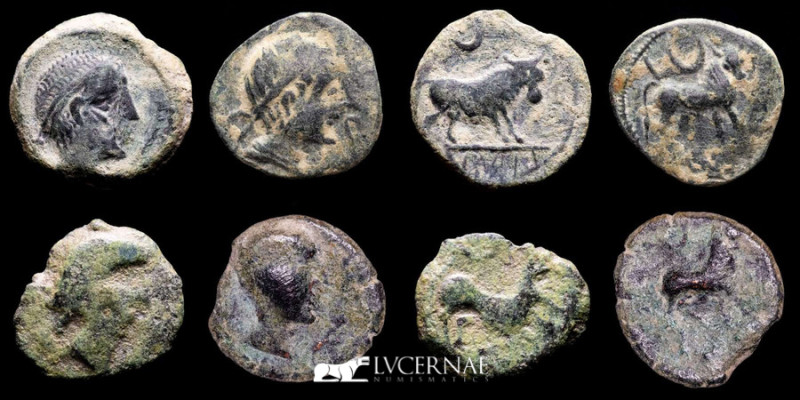 Hispania - Castulo, 180-150 BC. 

Lot comprising 4 x Bronze Semisses.

4 x Male ...