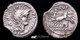 M Lucilius Rufus Silver Denarius 3.59 g. 21 mm. Rome 105 B.C. Good very fine