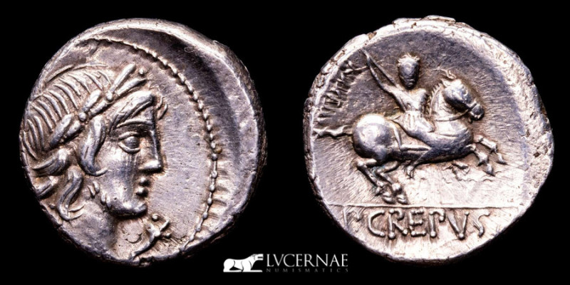 Roman Republic - P. Crepusius. Rome mint, 82 BC. Silver denarius (3.98 g. 17 mm....