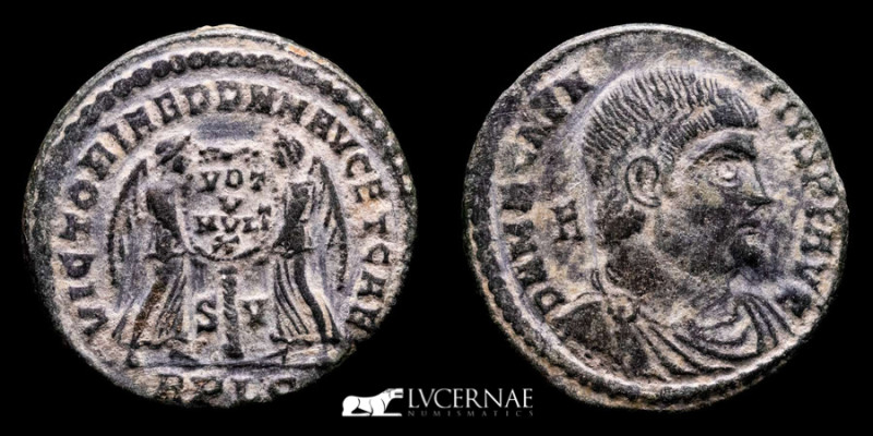 Magnentius AE23. Lugdunum. SV/RPLG. Victories. VOT V MVLT X. 

 D N MAGNEN-TIVS ...