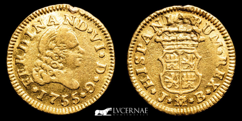 Spain - Fernando VI (1746-1759). Gold 1/2 escudo - 1755 JB - Madrid.

1.73 grs, ...