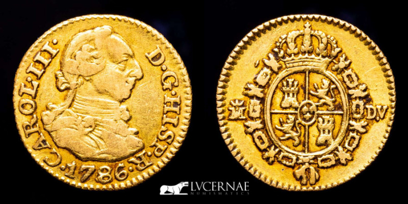 Spain - Carlos III (1759-1788) 

Gold 1/2 escudo, Madrid, 1786. DV.

1,81 g., 15...