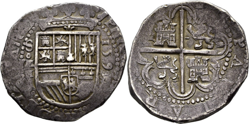 FELIPE II. Sevilla. 8 reales. 1591 sobre 0. H. Cy4028 (1.100€). 27´58 g. EBC/EBC...