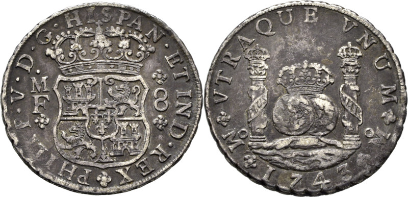 FELIPE V. Méjico. 8 reales. 1743. MF. Cy9444. 26´83 g. MBC+/MBC. Tono. Buen anve...