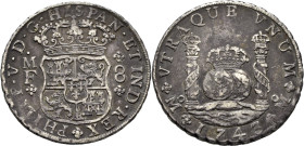 FELIPE V. Méjico. 8 reales. 1743. MF. Tono. Buen anverso