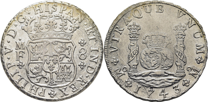 FELIPE V. Méjico. 8 reales. 1743. MF. Cy9444. 26´5 g. Limpiado. Rayitas. Oxidaci...