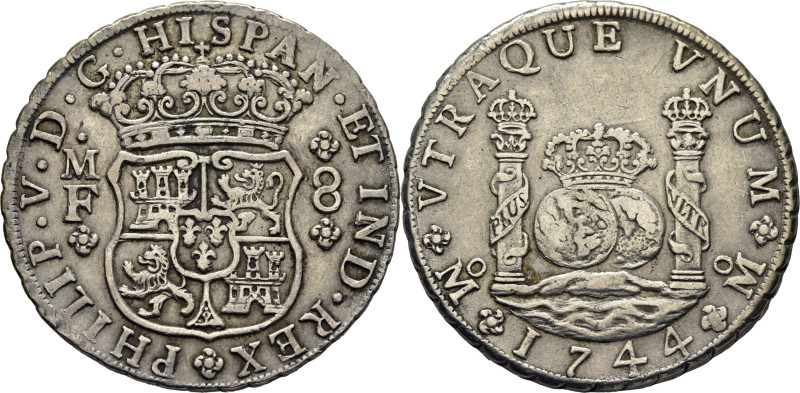 FELIPE V. Méjico. 8 reales. 1744. MF. Cy9452. 27´12 g. MBC/MBC+