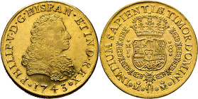 FELIPE V. Méjico. 8 escudos. 1743. MF. EBC-/EBC. Atractivo resplandor