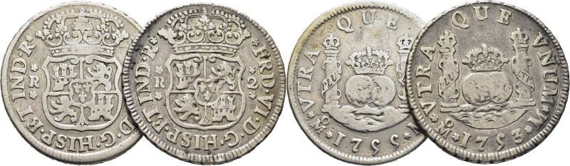 FERNANDO VI. Méjico. 2 reales. 1753 y 1755. M. Cy10406 y 24. Restos de adhesivo ...