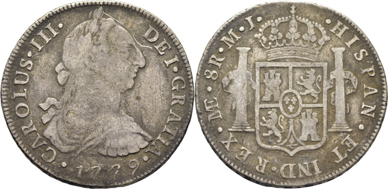 CARLOS III. Lima. 8 reales. 1779. MJ. Cy12063 (60€). 26´12 g. Leves concreciones...