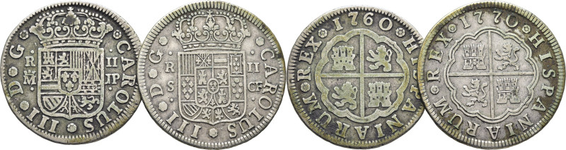 CARLOS III. Madrid. 2 reales. 1760. JP. Más otro de Sevilla. 1770. CF. Cy11452 y...