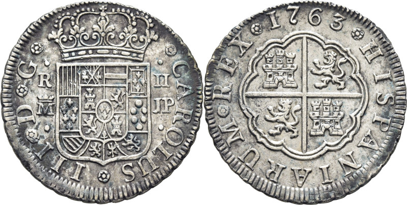 CARLOS III. Madrid. 2 reales. 1763. JP. Cy11472. Ligera oxidación superficial. L...