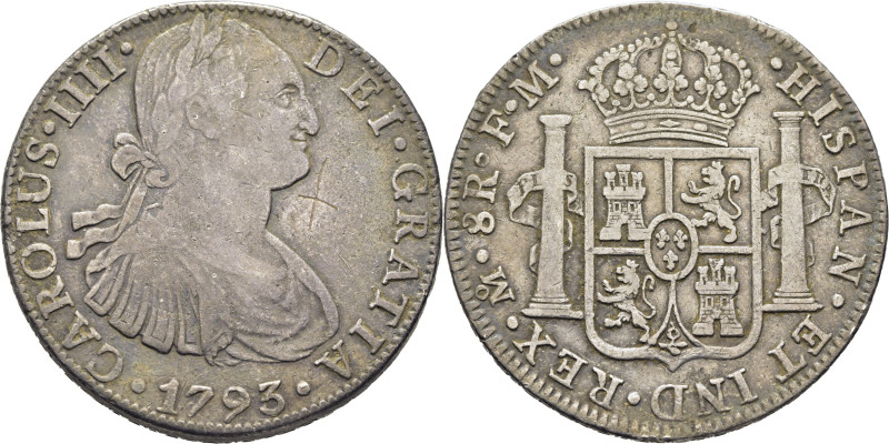 CARLOS IV. Méjico. 8 reales. 1793. FM. Cy13864. Rayitas en aspa en campo del anv...