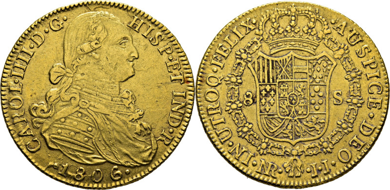 CARLOS IV. Nuevo Reino. 8 escudos. 1806. JJ. Cy14602. Algún leve golpecito en ca...