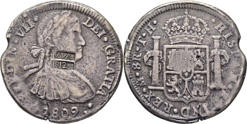 FERNANDO VII. Monclova. 8 reales. 1812 sobre 1. Usando un modelo de 8 reales Méj...