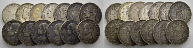 LA PESETA. 5 pesetas. 1870, 71, 75, 76, 77, 78, 82, 83, 84, 88 MPM, 89, 90 PGM y...