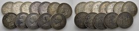 LA PESETA. 5 pesetas. 1870, 75, 76 (2), 78, 82, 83, 84, 88, 89, 90 y 91. Tono en varias. Lote de 12