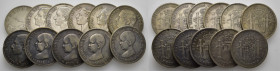 LA PESETA. 5 pesetas. 1870, 75, 76, 78, 82, 83, 84, 88, 89, 90 y 91. Tono en varias. Lote de 11