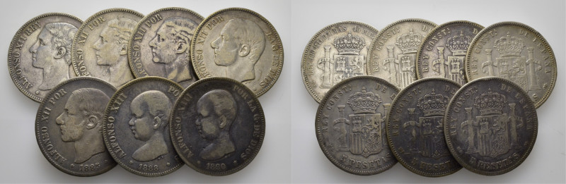 LA PESETA. 5 pesetas. 1875, 76, 78, 83, 85, 88 y 90. Con y sin estrellas visible...