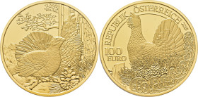 AUSTRIA. 100 euro. 2015. Urogallo (capercaillie). PROOF FDC