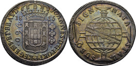 BRASIL. Juan Príncipe Regente. Ceca no visible. 960 reis. 1815. Reacuñada sobre pieza virreinal. Tono