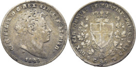 CERDEÑA. Carlos Félix. Turín. 25 cts.1829. Tono. Escasa