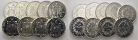 FRANCIA. 10 francos. Tres figuras. 1965 al 73. SC. Lote de 9