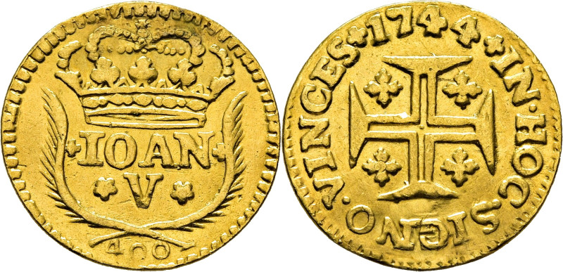 PORTUGAL. Juan V. Lisboa. 400 reis. 1744. Fb100. 0´99 g. Agujero tapado. Sin can...