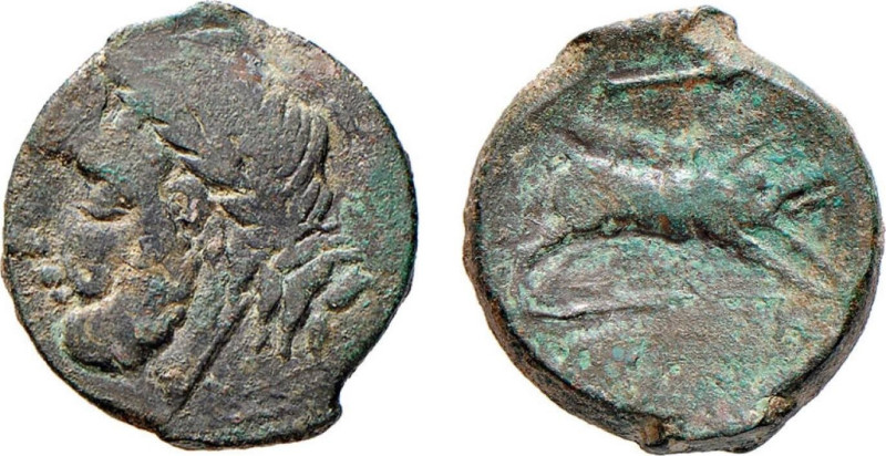 APULIA - ARPI (III sec. a.C.) BRONZO gr. 7,1 - D/Testa di Zeus a s. con dietro f...