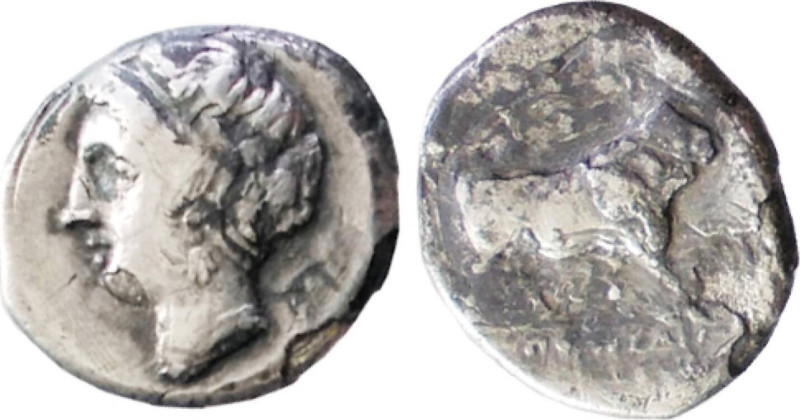 CAMPANIA - NEAPOLIS (275-250 a.C.) DRACMA gr.3,2 - D/Testa di ninfa a s. R/Toro ...