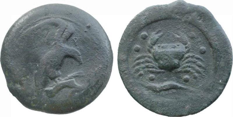 SICILIA - AKRAGAS (425-406 a.C.) HEMILITRAE gr.23 - D/Granchio con sotto un gamb...