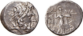 THESSAGLIA - LEGA DELLA THESSAGLIA (196-146 a.C.) STATERE gr.6,2 - Magistrati :Arnia(s) e Hegesaretos - D/Testa di Zeus a d. R/Athena stante a figura ...