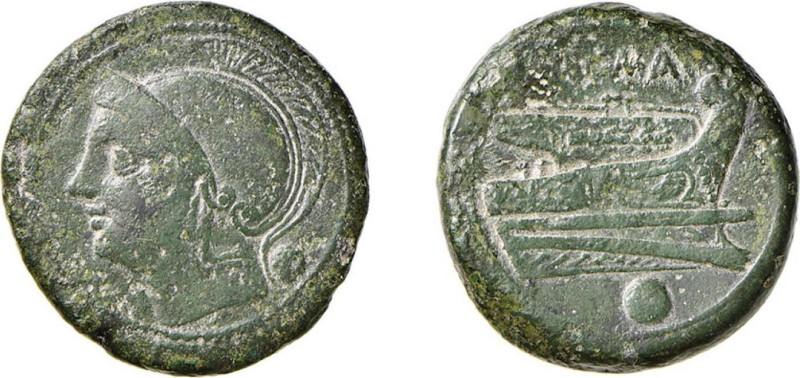 ROMA - ANONIMO SENZA SIMBOLI (217-215 a.C.) ONCIA gr.13,7 - D/Testa elmata di Ro...