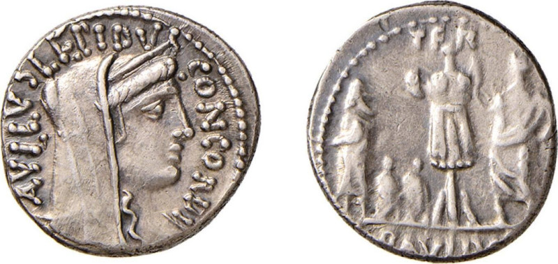 AEMILIA (62 a.C.) L. Aemilius Lepidus Paullus - DENARIO -D/Testa della Concordia...