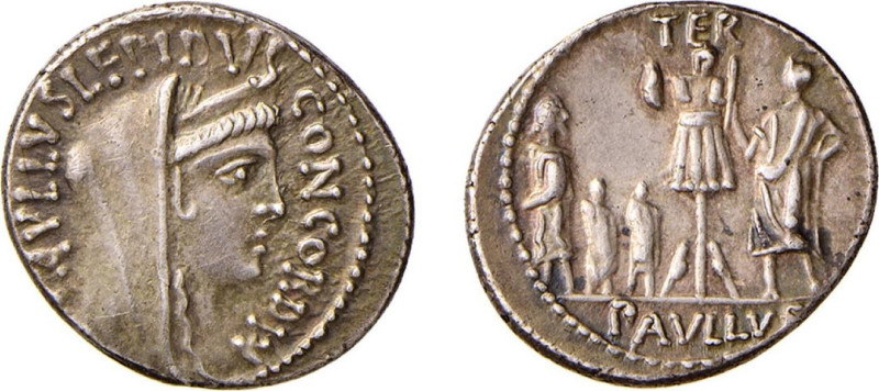 AEMILIA (62 a.C.) L. Aemilius Lepidus Paullus - DENARIO - D/Testa della Concordi...