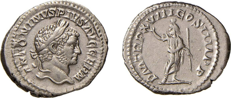 CARACALLA (198-217) DENARIO -D/Testa laureata a d. PM TRP XVIII COS IIII PP R/Se...