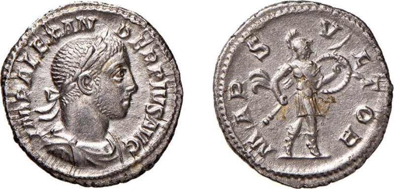 ALESSANDRO SEVERO (222-235) DENARIO - D/Busto drappeggiato e laureato a d. IMP A...